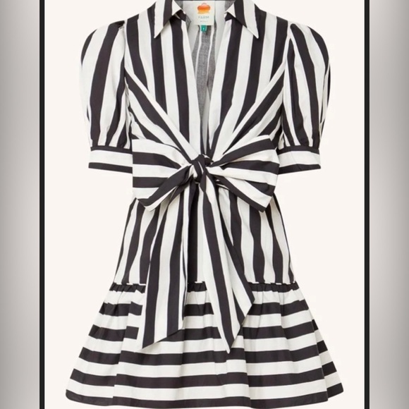 New Anthropology FARM RIO Size XL Mixed Stripes Short Sleeve Bow Mini Dress - Picture 1 of 12